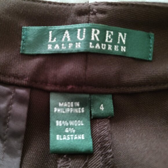 RALPH LAUREN WOOL GABARDINE CAREER PANTS FLAT FRONT STRAIGHT LEG DK BROWN SZ 4 - Picture 4 of 12